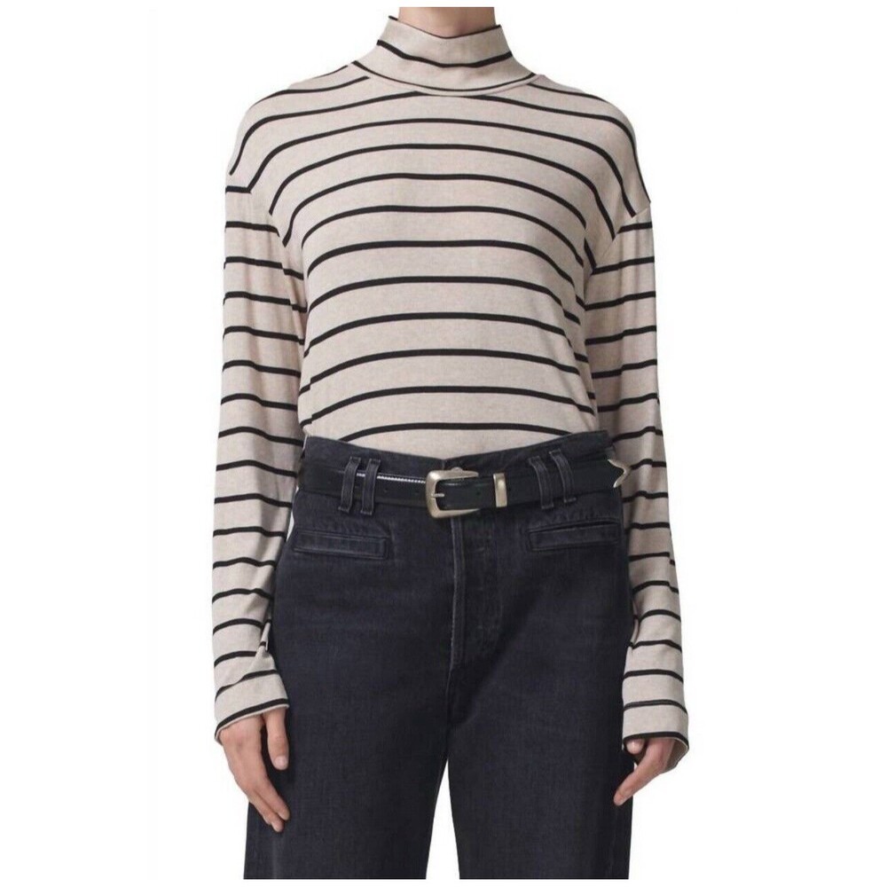 Citizens Of Humanity Selma Turtleneck In Oatmeal Stripe Rinse Sz M New